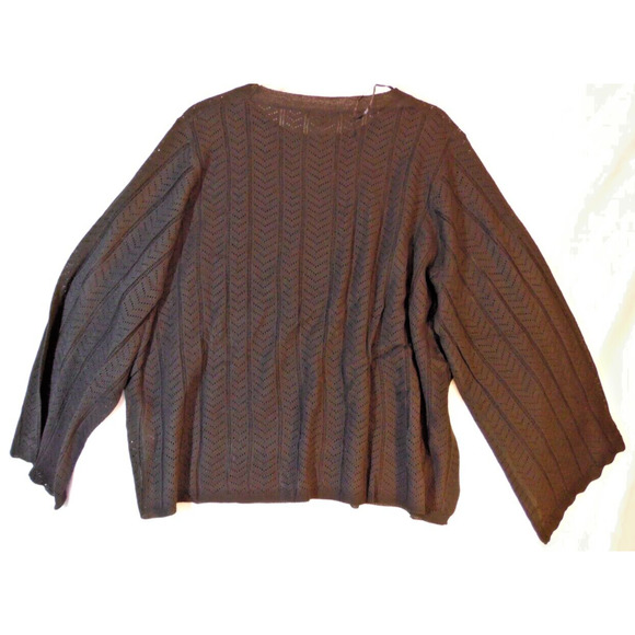 Adrianna Papell Sweater 2XL Black Pointelle Stitch scallop-cuffed bell‎ sleeve - Picture 4 of 11